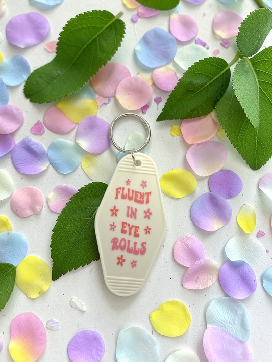 Brelok „Fluent in eye rolls” – retro motelowy