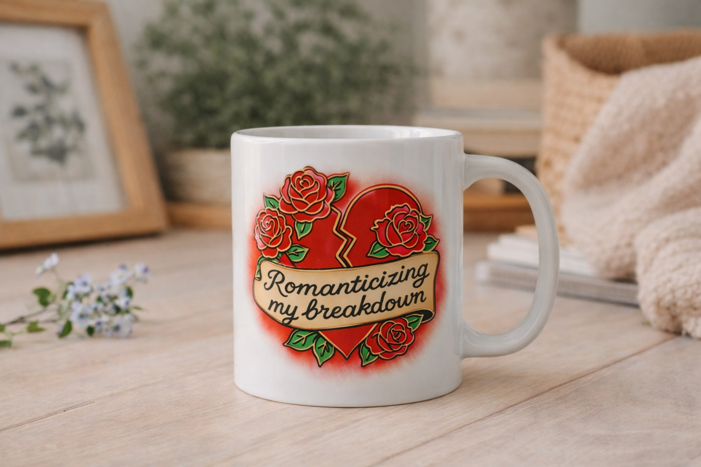 Kubek z nadrukiem Romanticizing my breakdown