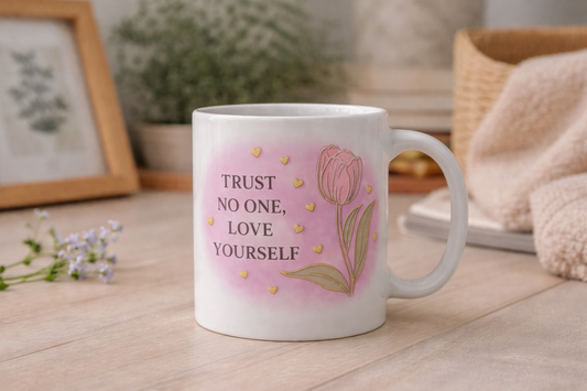 Kubek z nadrukiem Trust no one, love yourself